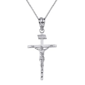 Claddagh Gold 925 Sterling Silver Catholic Jesus Christ on INRI Crucifix Cross Pendant Necklace (1.44"), 16"