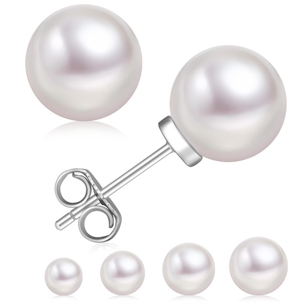 KRKC Pearl Earrings, Round White AAAA+ Freshwater Real Pearl Earrings