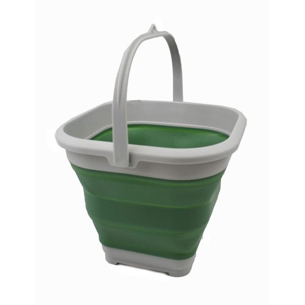SAMMART 5.5L Foldable Square Handy Bucket / Foldable SquareWater Pail / Portable Tab with Handle (Grey/Dark Sea Green, 1)