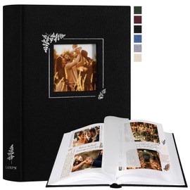 Lanpn Photo Album, Small Linen DIY Window Design, Scrapbook, 60 Blank Pages with Cellophane Dividers for Photos 9 x 13 cm, 10 x 15 cm, 13 x 18 cm (19 x 27 cm, Black)