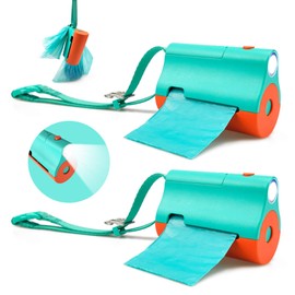 YUCHIYA Dog Poop Bags Dispenser with LED Flashlight for Leash Pet Waste Bags Holder with Torch for Lead 3 in 1 Bi-Color LED Case with Wristler Metal Clips for Used Bags