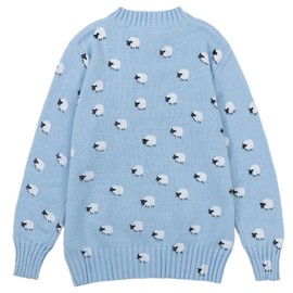 Women's Funny Fall Winter Long Sleeve Animal Sheep Lover Button Knit Cardigan Sweater Vintage Knitted Outerwear(Sheep-Blue,L)