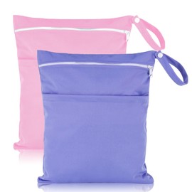 Kaisibum Pack of 2 Waterproof Cloth Nappies Wet Bags Large Changing Bag Wet Bag Reusable Wet Dry Cloth Nappy Bag with Zip for Baby Travel On the Go, Pink and Purple, Double compartment