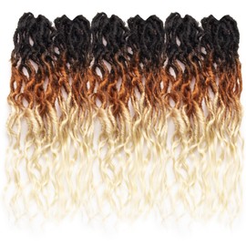 Faux Locs Crochet Hair 18Inch Goddess Locs, 6Packs Crochet Hair Pre Looped Soft Locs Curly Ends Dreadlock Extensions Faux Crochet Locs Synthetic Crochet Braids (OT30/613, 18'')