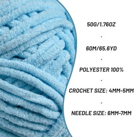 Plush Chenille Chunky Crochet Yarn - Baby Yarn for Crocheting Soft - Velvet Yarn Knitting for Blankets Crafts - Fluffy Amigurumi Yarn 50g / 65.6yd (Azure)