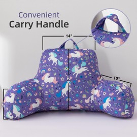 A Nice Night Kids Back Reading Pillow for Reading and Watching TV Bed to Lounge,Purple Rainbow Cloud Unicorn Printed,with Matching Cushion Cover