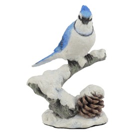 4.75" Blue Jay Bird on Snowy Branch Decorative Figurine, Multicolor
