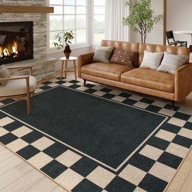 Moynesa Checkered Easy Jute Outdoor Rug 8x10 Area Rugs for Living Room, Black Washable Indoor Outdoor Patio Rug Non Slip, Large Farmhouse Carpet for Bedroom Dining Room Backyard