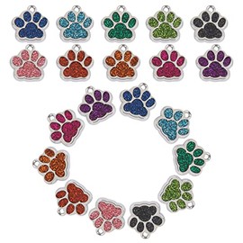 Framendino, 60 Pack Colorful Cat Dog Paw Print Charms Pendants Glitter Crystal Beads Cute Animal Paw Charm for DIY Bracelets Necklaces Jewlery Making Craft