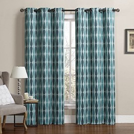 Royal Hotel Bedding Mansoon Blue and Navy Top Grommet Jacquard Woven Blackout Window Curtain Panels, Pair/Set of 2 Panels, 38x84 inches Each
