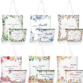 Aliceset 12 Pcs Christian Gift for Women Including 6 Bible Verse Tote Bags 6 Inspirational Makeup Bags with Zipper Religious Motivational Christian Gifts for Coworkers Church(White,Colorful)