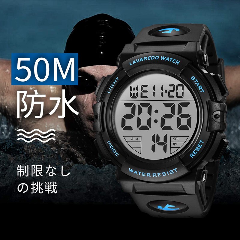Men's Digital Sports Wristwatch, Multifunctional, LED Display, Outdoor Wristwatch, 01-blue,