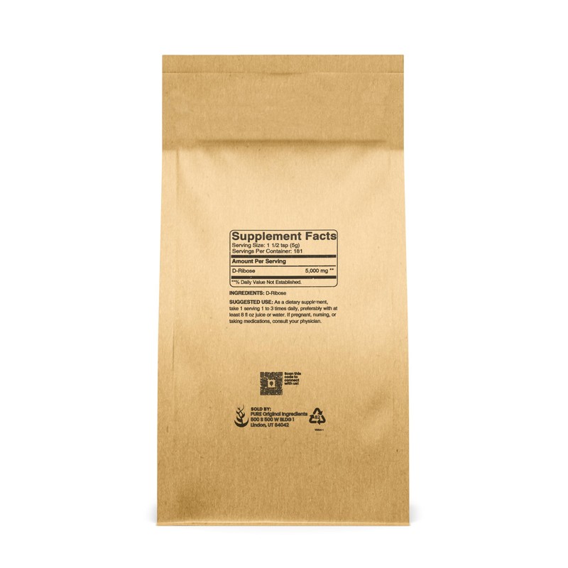 Pure Original Ingredients D-Ribose (2lb) Nutritional Supplement, Non-GMO, Gluten-Free, Unflavored