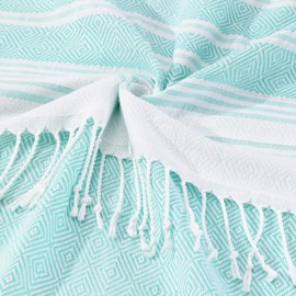 Genovega Oversized Cotton Turkish Beach Bath Towel Set 74"x38" Extra Large Sand Free Quick Dry Swim Camping Pool Clearance Towels Travel Blanket Adult Essentials Stripe Teals