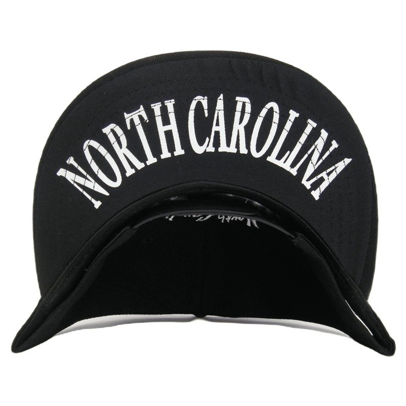 North Carolina Offset Cursive Writing Snapback Baseball Cap (Black/White), One