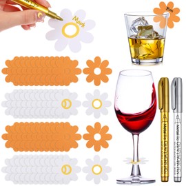 Deekin 48 Pcs Wedding Wine Glass Charms Tags 2.56'' Wedding Drink Markers Paper Wine Charms Beverage Buddies with Metal Marker Pen for Bachelorette Nights Family Party(Daisy)