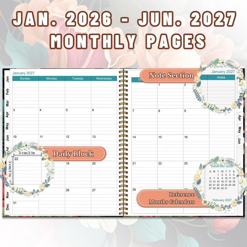 Monthly Planner 2026-2027 - Jan.2026 - Jun.2027, 9'' x 11''