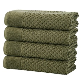 Green Bath Towels - 100% Cotton 4 Pack 54x27 Bath Towel Set - Absorbent, Durable, Quick-Dry Towels for Bathroom - Low-Twist, Two-Ply Decorative Towels (Olive)