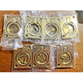 Safe Hardware Vintage NOS  Polished New Brass Flush Ring Pull - 2 1/2 X 1 7/8 - Made in USA