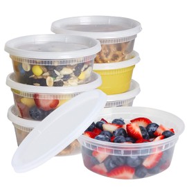 Zuvo Plastic Sauce Containers with Lids - 08 OZ (24 Pack) - Perfect Round Plastic Food Storage Containers for Sauce - Reusable, Leakproof Tubs, BPA Free