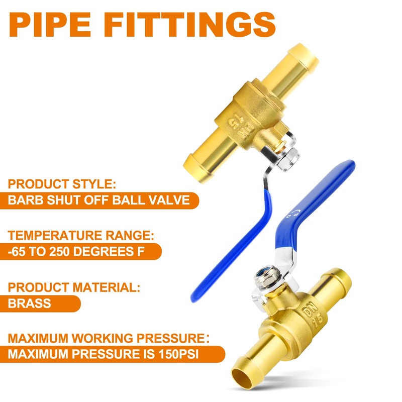 GASHER 1PCS 5/8 Inch Heavy-Duty Brass Barb Ball Valve With