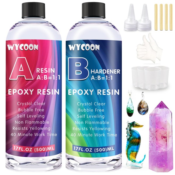 Crystal Clear Epoxy Resin Kit-34OZ Resin Kit for Art Crafts, Jewelry & Resin Mold, Countertop, Table Top, Wood, No Yellowing & Bubble Free, Easy Mix 1:1 Ratio