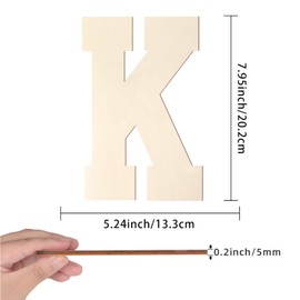 Wooden Letters 8 Inch, Big Wooden Letter K Shape Cutout Vintage Sports Style Unfinished Wood Alphabet Letters for Wall Decor Nursery Name Painting Crafts Party Room Home Decoration