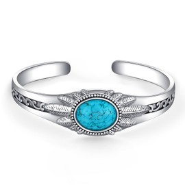Genuine Turquoise Bracelet for Women Sterling Silver Boho Adjustable Bangle Cuff Genuine Turquoise Bracelet Native American Jewelry for Women fit for 6.5 7 7.5 Inch