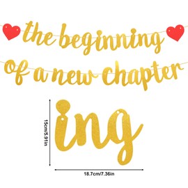 The Beginning of A New Chapter Banner, Glitter Graduation Banner Baby Shower Farewell Party Decorations Retirement & Job Change Celebration Going Away Party Supplies (Gold)