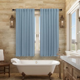 Pitalk Blue Curtains 38 Inch Wide for Small Window 2 Panel Set Back Tab Rod Pocket Linen Blend Semi Sheer Cafe Tier Narrow Curtain for Bathroom Kitchen Door Basement Width 38x45 Inch Length Stone Blue