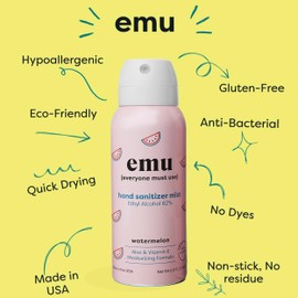 EMU (EVERYONE MUST USE) Hand Sanitizer pocket spray, Travel size 2.2oz. Cleanses Your Hands, Hydrating. Hand soap bulk. 24-hour disinfectant sanitizing. Made in USA (Watermelon_6)