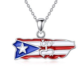 MEIDERBO Puerto Rico Necklace 925 Sterling Silver Puerto Ricans Map Pendant Puerto Rico Coquí Frog Flag Jewelry Gifts for Men Women