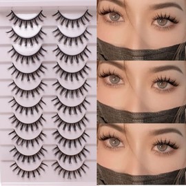 False Eyelashes Cluster Manga Lashes Extension Anime Lashes Japanese Styles Spiky Lashes Cosplay Natural Wispy Fluffy Lashes Strip Eye Lashes 10 Pairs Pack