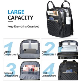 Liokesa Women's Backpack, 15.6 Inch Laptop Backpack, School Backpack, Girls Teenagers with USB Charging Port & Laptop Compartment, Laptop Bag, Business Backpacks for Work, Travel, Black