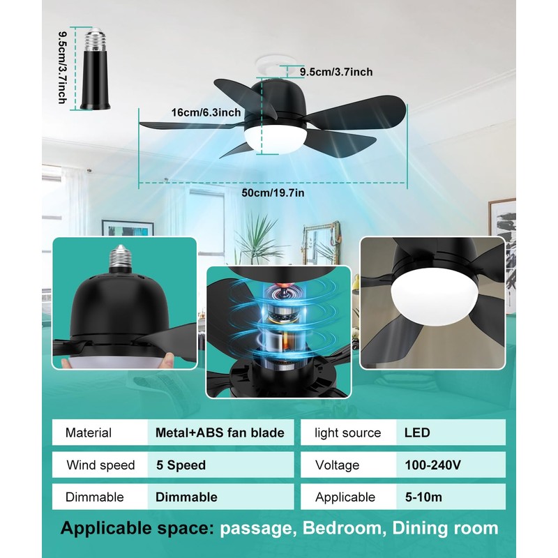 HK Socket Fan Light, 20 Inch Screw Ceiling Fans with
