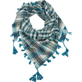 fashionchimp Women's Scarf with Decorative Tassels and Pattern Mix Embroidery Fringe Scarf Triangle Scarf, Checked Petrol