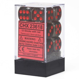 DND Dice Set-Chessex D&D Dice-16mm Translucent Smoke and Red Plastic Polyhedral Dice Set-Dungeons and Dragons Dice Includes 12 Dice – D6 (CHX23618)