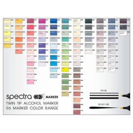 Chartpak Spectra AD Marker, Tri-Nib and Brush Dual-Tip, 96 Assorted Basic Color Set in Hard Plastic Cubes, 1 Each (SBASIC96AD)
