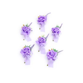 Ansofi Lavender Purple Boutonniere for Men Wedding with Pins,Set of 6, Groom and Groomsmen, Ceremony Anniversary, Dinner Party,Prom Flowers and Fall Vintage Wedding