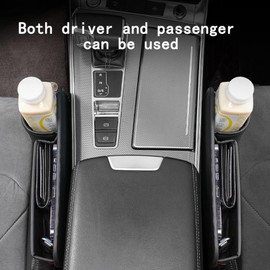 Car Seat Gap Filler, Leather Car Seat Gap Organizer, Automotive Side Seat Storage Box with Cup Holders, Gap Filler for Car, Car Accessories Seat Gap Filler (Driver Seat, Black)