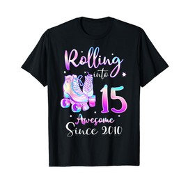 Rolling Into 15yr Old Awesome 15th Birthday Roller Skate T-Shirt