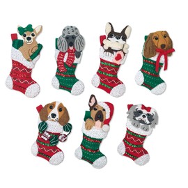 MerryStockings Playful Puppies Felt Garland Kit – DIY Christmas Craft with Pre-Stamped Felt, Sequins, Beads & Instructions – Handmade Holiday Décor – Made in USA