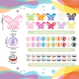 PH PandaHall 190pcs Focal Beads for Pens Acrylic Butterfly Beads Pen Beads Round Pearl Beads Loose Beads Rhinestone Spacer Beads for Pen School Jewellery Bracelet Necklace Keychain Crafts