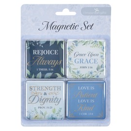 Christian Art Gifts Inspirational Refrigerator Scripture Magnet Set for Women, Encouraging Bible Verses, Cute Multicolor White & Blue Floral Designs, Home & Kitchen Decoration, 1.9" x 1.9", Pack of 4