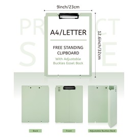 GAUENEEN Free Standing Clipboard and Desktop Stand with Adjustable Buckles Easel Back - Foldable Stand and Document Holder for School, Office and Business Use (9.37 x 12.6 inches) (Light Green)