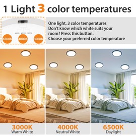 slochi Ceiling Light LED Ceiling Light Flat 18 W, Diameter 22 cm, 3 Colours 3000 K/4000 K/6500 K, IP44 Bathroom Lamp, 1800 LM Modern LED Lamp Ceiling Kitchen Lamp for Kitchen, Bathroom, Bedroom,