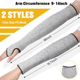 Chuarry 4 Pairs Level 5 Cut Resistant Arm Sleeves Arm Protection Gardening Sleeves with and Without Thumb Hole (Black, Gray)