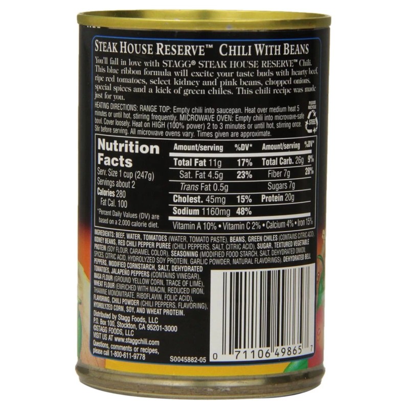 Stagg Beef Chili STEAK HOUSE RESERVE 25% More Beef 15oz