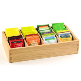 KIRIGEN Wood Tea Bag, Coffee Bag Storage Box, 8 Compartments, Rectangular, 34.4 x 19.2 x 7 cm, Natural(CYH8G-NA)
