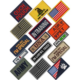 Funny American Flag Tactical Morale Patches Dog Vest Harness Patches Full Embroidery Hook and Loop Fastener Patches for Caps Backpacks Military Uniforms 15 Pieces Bundle Set